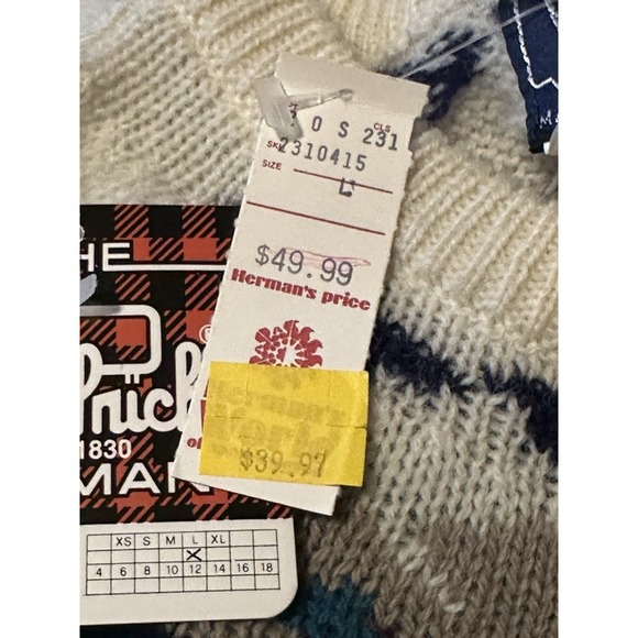 VTG Woolrich Fox Hunting Equestrian Fair Isle Wool Crew Sweater Women Sz M-L NWT - Picture 8 of 9